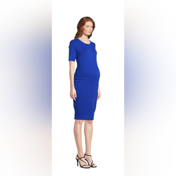 Time and Tru  blue ribbed side rushed cobalt blue maternity dress - Picture 1 of 2
